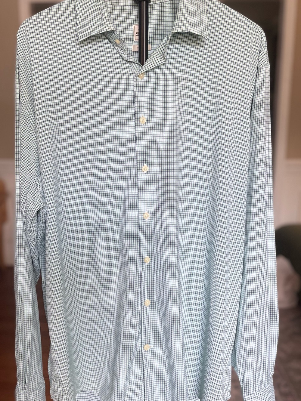 Peter Millar Men's XL Light Blue Checked Button-Down Shirt